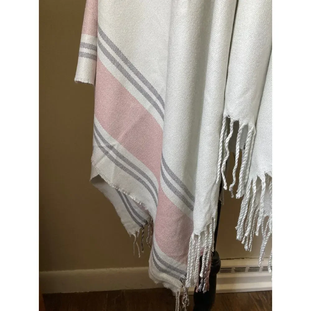NWT Siizu Causebox blush pink/grey/cream stripe poncho scarf shawl, one size - Picture 11 of 12